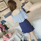 Women's Suspenders Short-sleeved White Blouse Small Shirt One-line Collar Off-the-shoulder Chiffon Shirt Bottoming Shirt Ladies Sweet Style Shirt