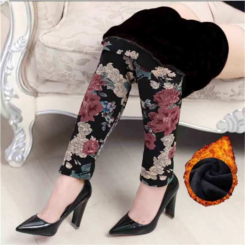 Mother Pants Autumn and Winter Plus Velvet Stretch Slimming Slimming Outer Wear Elastic Waist Leggings High Waist Middle-aged and Elderly Casual Pants
