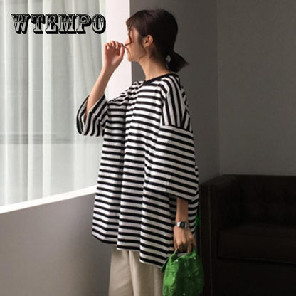 T Shirt Women  Striped Tops Harajuku Tshirt  Summer Short Sleeve casual  T-shirts feminina