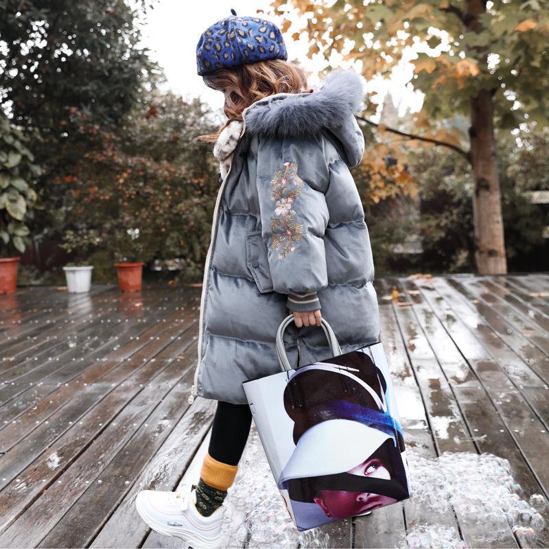 Girls' Windproof and Warm Quilted Jacket Plus Velvet Mid-length Thick Winter Clothes