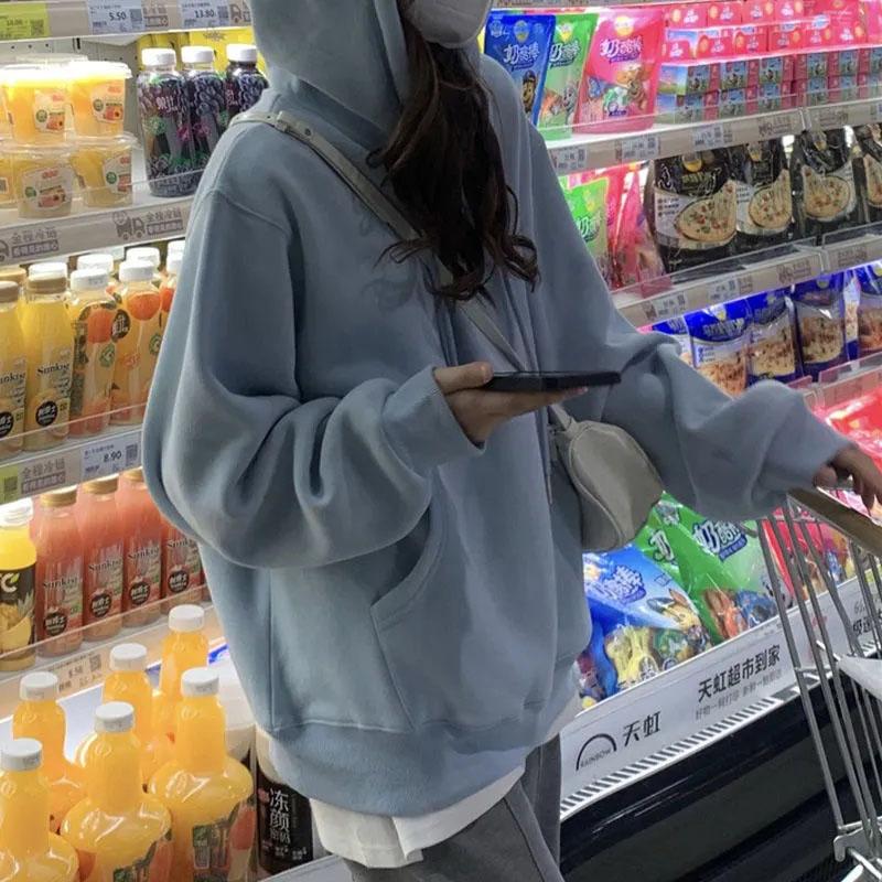 Women's Spring and Summer Oversize Hooded Sweater Large Pocket Coat Korean Style Loose and Lazy Top
