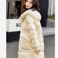 Women's Winter Korean Loose Quilted Coat Warm Stand-collar Down Jacket Women's Glossy Mid-length Down Jacket