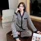 Women's Spring Autumn Long Sleeves Pajamas Ice Silk Sexy Loose Homewear Silk Suit Lapel Ice Silk Outerwear Suit