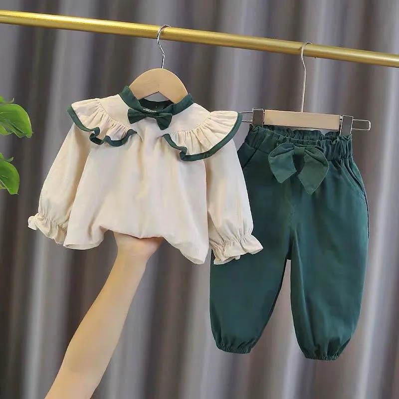 Children's Clothing Girls Spring and Autumn Clothing Suit Shirt Baby Girl Cute Spring Little Girl Long-sleeved Pullover Two-piece