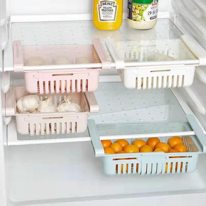 4Pcs Refrigerator Storage Basket Box Fresh-keeping Retractable Egg Storage Basket Drawer Pull-out Multifunctional Fruit Basket Hanging Artifact