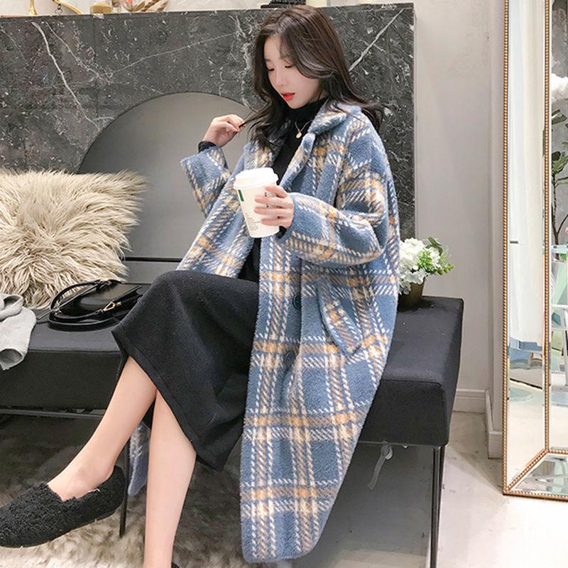 Winter High-end Imitation Mink Fur Coat All-match  Women's Mid-length Plus Cotton Slim Cardigan Plaid  Women's Loose Thick Knitted Coat