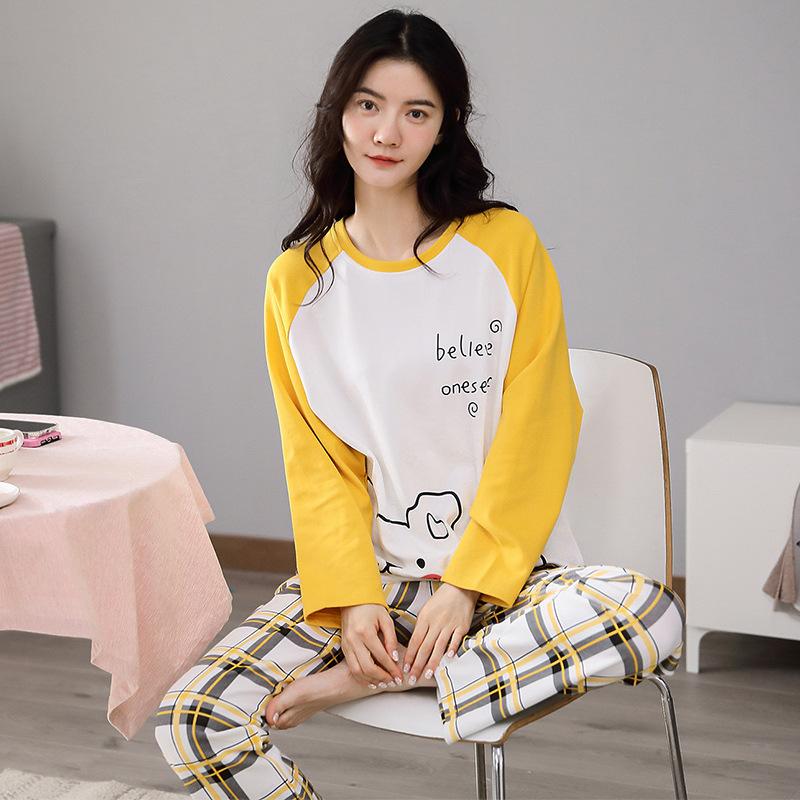 Women's Pajamas Suit Autumn Winter Pyjamas Set Long Sleeve Sleepwear Loose Casual Home Wear Pullover Cute Nightwear Tops and Pants Sets Round Neck