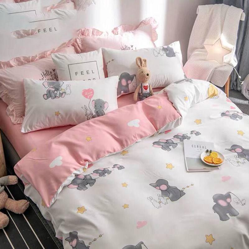 Four Seasons Simple Embroidery Four-piece Household Thickening Brushed Duvet Cover Dormitory Bedding Set
