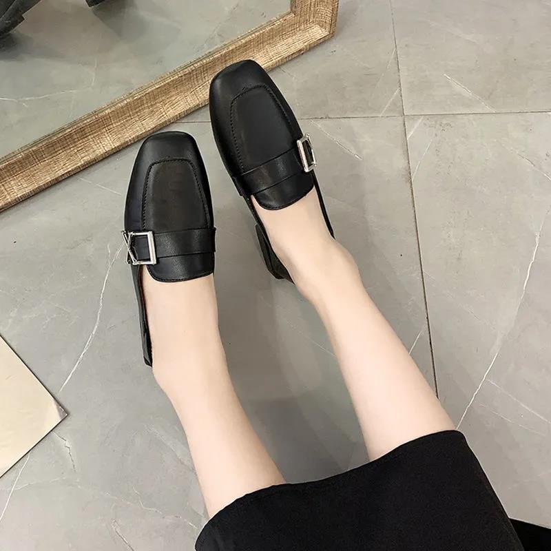 Simple Leather Shoes, Women's Versatile Flat-bottomed Work Shoes British Style Two-wear Single Shoes Soft-soled Comfortable Loafers