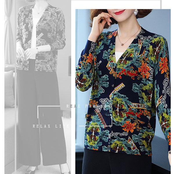 Women's High-end Cardigan Short Woolen Cardigan 3D Flower Print Sweater Coat Plus Size Wool Coat Knitwear