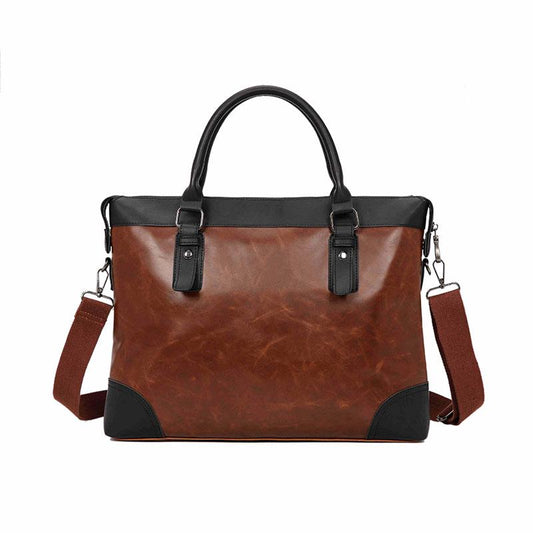 Business Briefcase Men Brown PU Leather Wild Zipper Waterproof Handbag Shoulder Bags Computer Bag