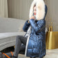 Women's Bright Face Hooded Down Jacket Mid-length Korean Loose Thick Coat Warm Cotton Coat Large Wool Collar Winter Quilted Coat