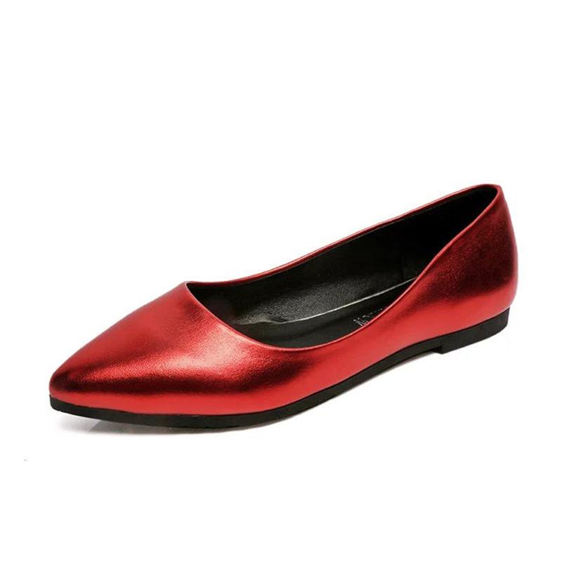 Peas Shoes Women Shallow Mouth Flat Pointed Patent Leather Casual Leather Shoes Work Shoes Soft Leather Non-slip Flat Shoes Comfortable