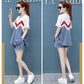 Casual Suit Women's Summer Denim Shorts Two-piece Round Neck Short-sleeved Top + Shorts Ladies Casual Suit Sweet and Cute