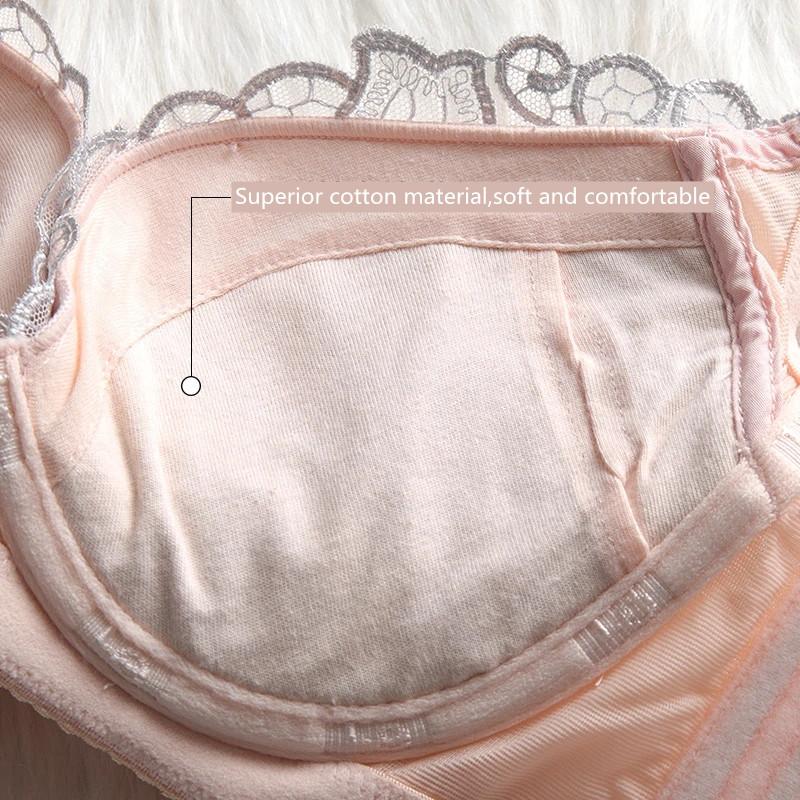 Women's Adjustable Underwear Exquisite Embroidery Sexy Lace Mesh Comfortable Cotton Solid Gathering Thick Padded Cup Bra Female Adjustable Brassiere