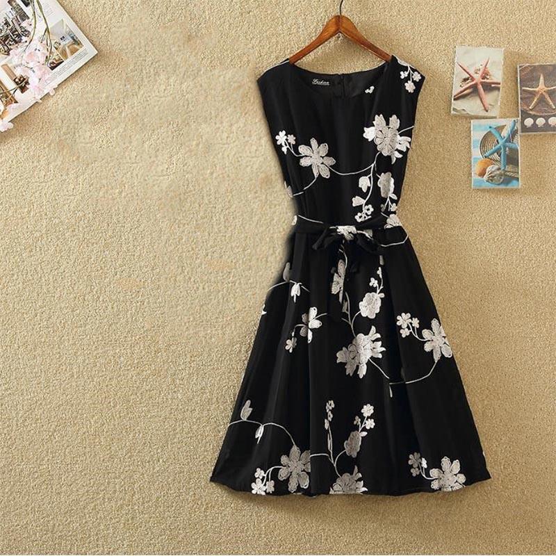 2-Pcs Suit Retro Print Little Black Dress High Waist Sleeveless Slim A-line Skirt Two Piece Dress