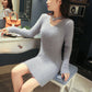 Winter Sweater Dress for Women Stretch Knitted Dress Female  Sexy Wrap Dress Long Sleeve Tight V-neck High Waist Bottoming Bodycon Dress