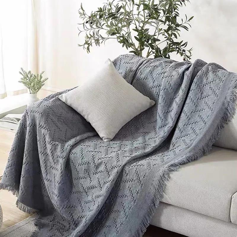 Nordic Retro Style Solid Color Multifunctional Four Seasons Universal Sofa Blanket Modern Minimalist Full Cover Non-slip Sofa Towel Sofa Cushion