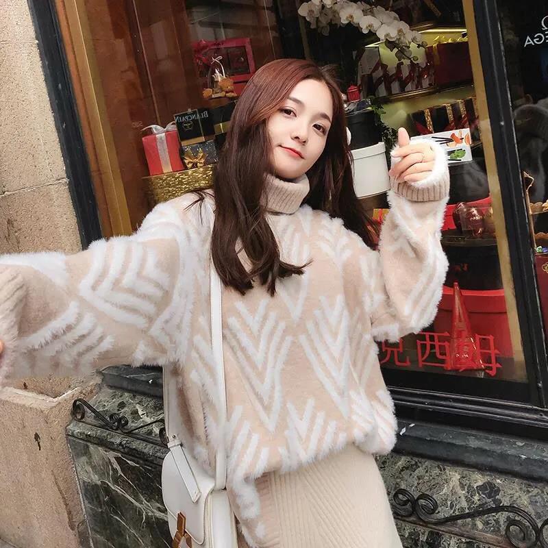 Lazy Style Pullover Sweater Women Thick High-necked Autumn and Winter Loose Inner Sweater Women's Warm Sweater