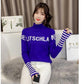 Women's Sweater Loose Pullover All-match Letter Striped Knitted Top
