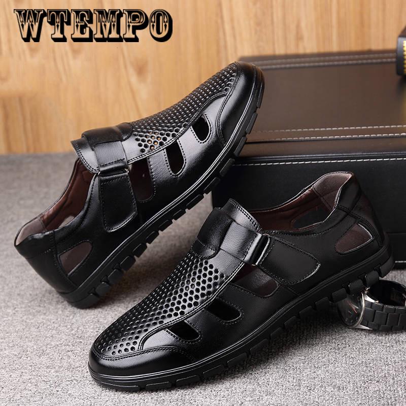 Men's Sandals Business Hollow Shoes Men Comfortable Breathable Non-slip Leather Shoes