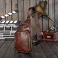 Retro Chest Bag Men Coffee Soft Leather Large-capacity Pockets Outdoor Sports Fitness Shoulder Bag