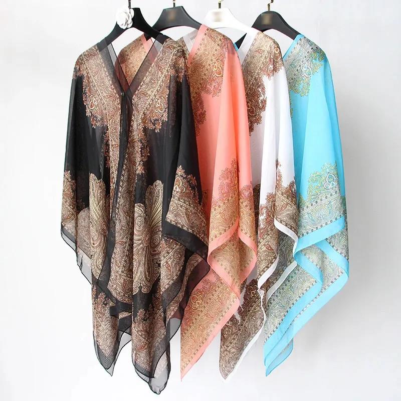 Chiffon Temperament Shawl Women Wear Sunscreen Beach Towel Summer Large Size Shawl Cloak-style Wrap All-match Lightweight Scarf