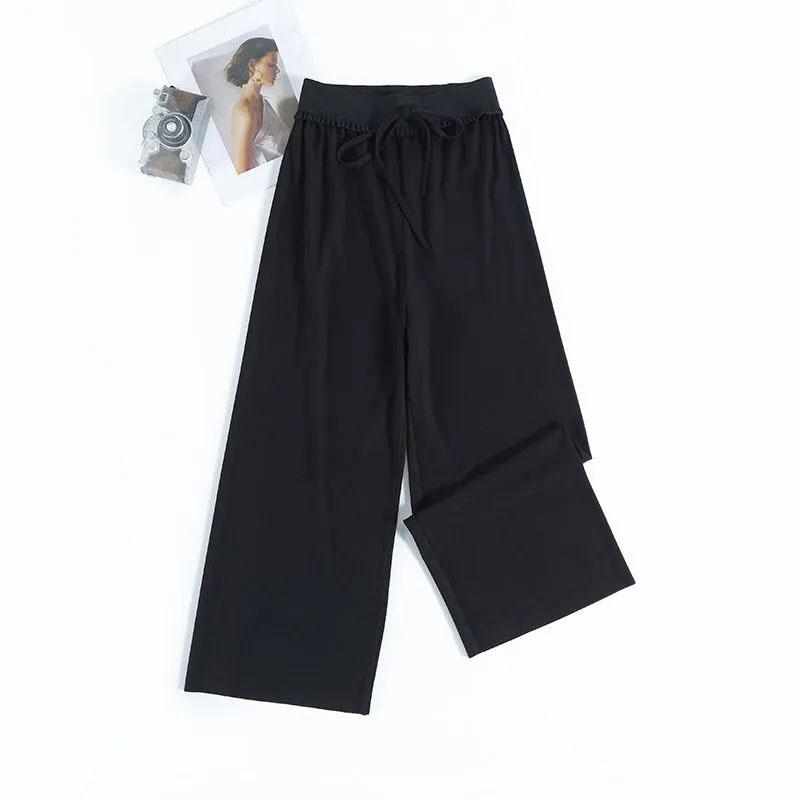 Women's Spring and Summer Ice Silk Wide-leg Trousers Fall Feeling Mopping High-waisted Trousers Slim Casual Trousers Student Straight Trousers