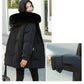 Women's Solid Color Down Jacket Mid-length Korean Loose Thick Coat Warm Cotton Coat Big Fur Collar Winter Clothes Quilted Coat