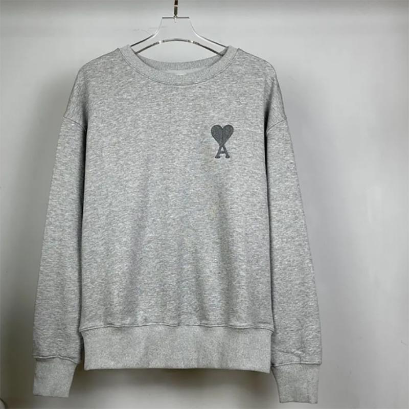 Embroidered Love Solid Color Round Neck Sweater for Men and Women The Same Loose Long-sleeved Pullover Sweatershirts for Lovers