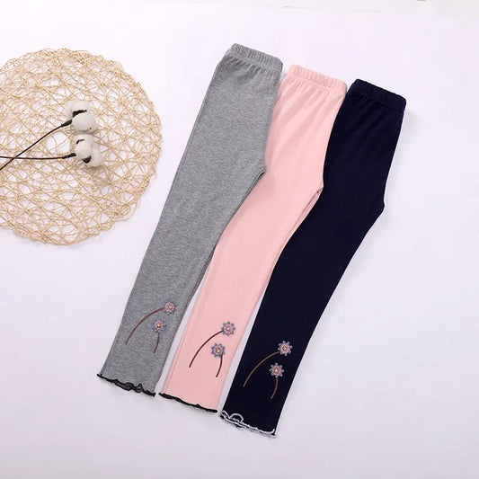 Girls Spring and Autumn Ruffled Leggings Korean Children's Trousers Slim Stretch Pants Casual Pants