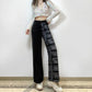 Retro Harva Chic Design Splicing Straight Jeans Female High Waist Wild Slim Show Long Legs Wide Legs