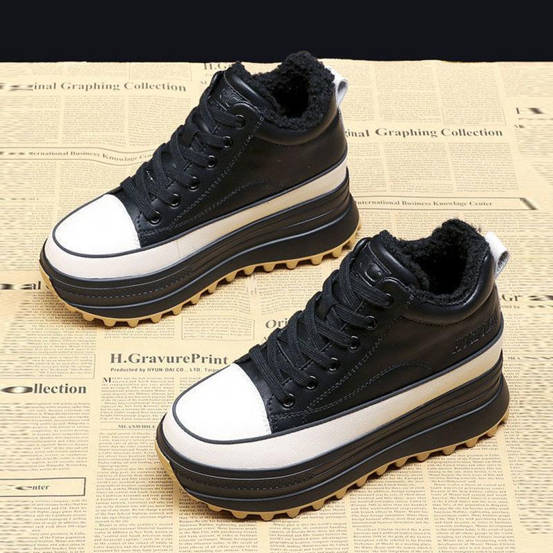 High-top Casual Shoes Women Autumn and Winter All-match Thick-soled White Shoes Sports Shoes Loose Shoes Board Shoes Plus Velvet Shoes