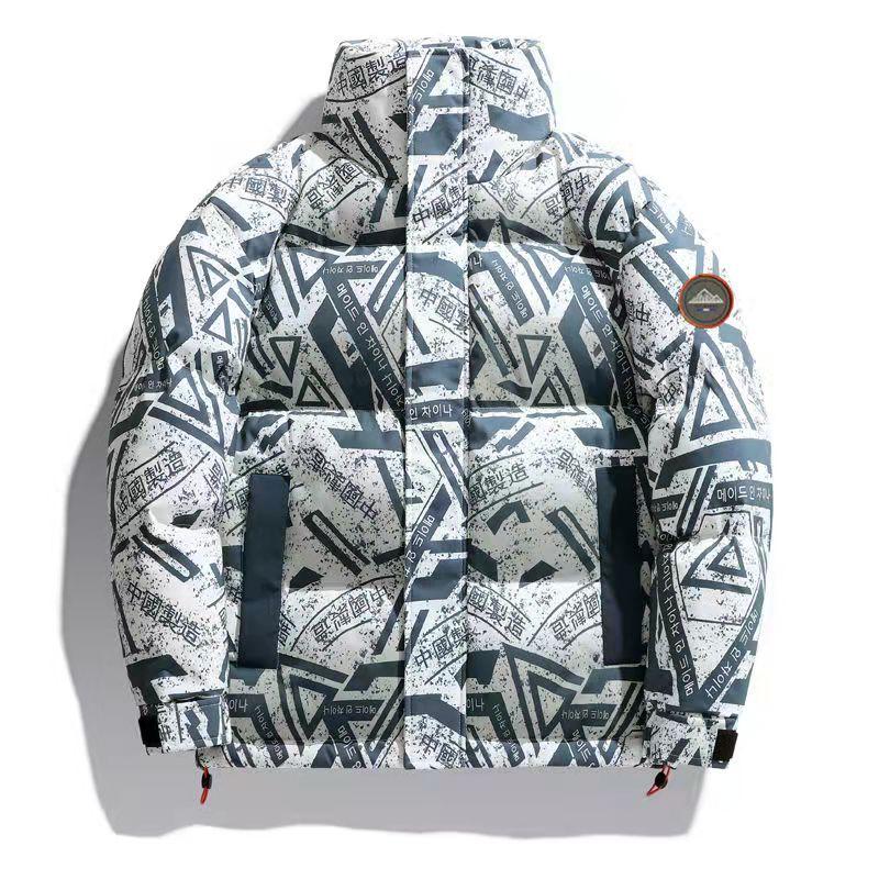 Men and Women The Same Down Jacket Winter Student Short Jacket Plus Velvet Thick Printing Couple Jacket Casual Warm Travel Jacket