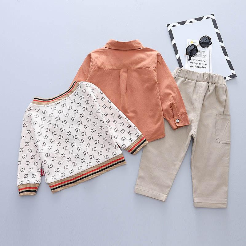 Boys Spring and Autumn Suit Knitted Sweater Coat Shirt Pants Three-piece Set Children Boy Baby Cute Cool Casual Three-piece Set