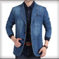 Men's Denim Casual Suit Jacket Spring and Autumn Loose Large Size Outerwear V Neck Denim Casual Jacket Long Sleeves Jackets