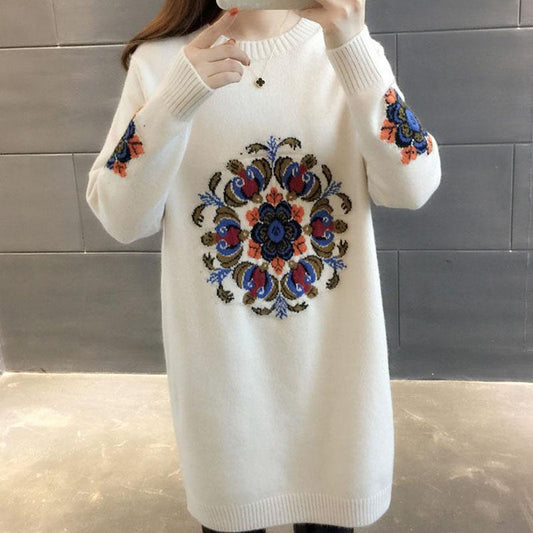 Autumn and Winter Mid-length Coat Loose Casual Thick Top Long Sleeve Knitted Sweater for Women