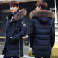Winter Men's Medium and Long Cotton Padded Clothes Thickened Men's Hooded Cotton Clothes Large Cotton Padded Jacket Men's Long Coat