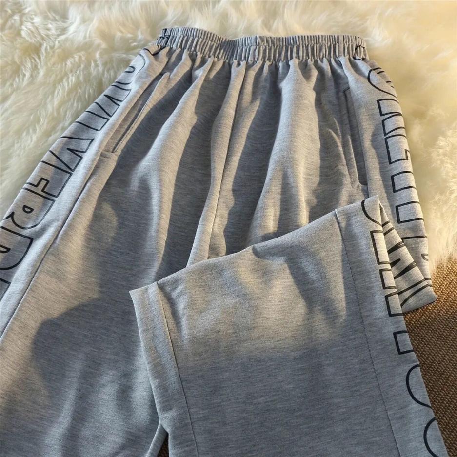 Women's Summer Letter Wide Leg Pants Loose Ins High Street Vertical Straight Tube Men's and Women's Sports Casual Pants