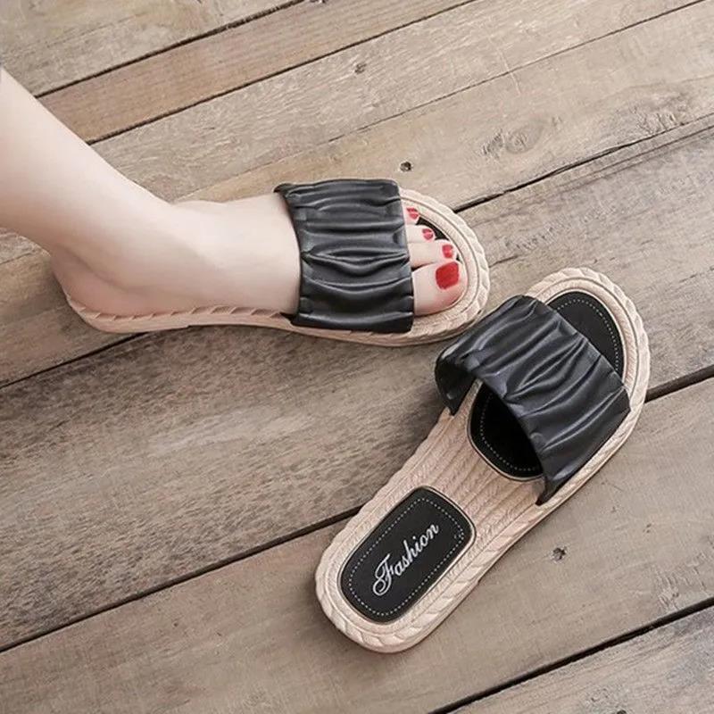 Women's Slippers Summer Flat Bottom Breathable Indoor  Non-slip Outer Wear Slippers
