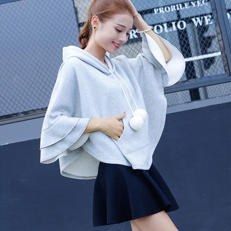 Spring and Autumn Cotton Sweater Hooded Thick Top Loose Bf Cape Bat Shirt
