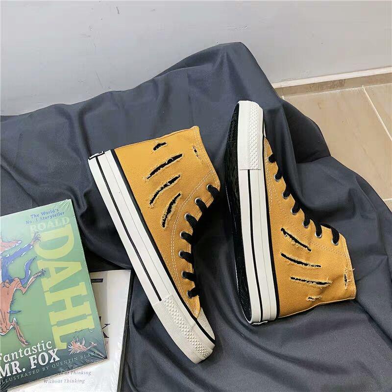 Canvas shoes men's high-top sneakers Korean casual wild tide shoes small dirty orange mid-top shoes