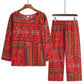 Mom Long-sleeved Home Wear Set Women's Retro Floral Printing Pajamas Ethnic Style Middle-aged Elderly Large Size Loose Pajamas Two-piece Set
