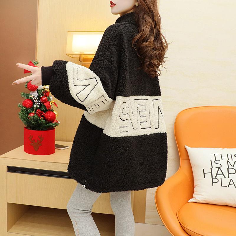 Plush Padded Faux Lamb Wool Sweater Women Autumn and Winter All-match Loose Warm Stand Collar Pullover Warm Top Women's Plus Size Jacket