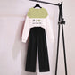Loose Sweater Wide-leg Pants Casual Suit Women's Two-piece Suit Comfortable Sweat-absorbent Breathable Stitching Sweater Wide-leg Pants Casual Wear