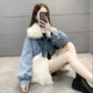 Denim Parker Women's Short Fur Faux Fox Fur Coat Coat Winter Women's Warm Loose Denim Jacket Winter Cotton Coat Comfortable