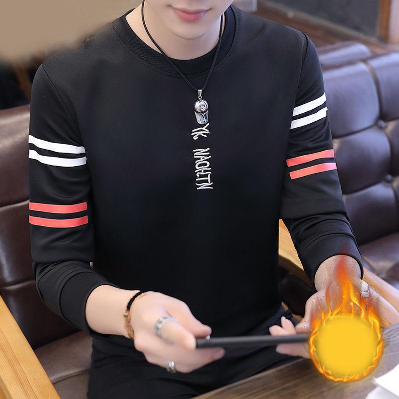 Winter Plus Velvet Padded Sweater Men's Round Neck Pullover Long-sleeved T-shirt Casual Jacket Top