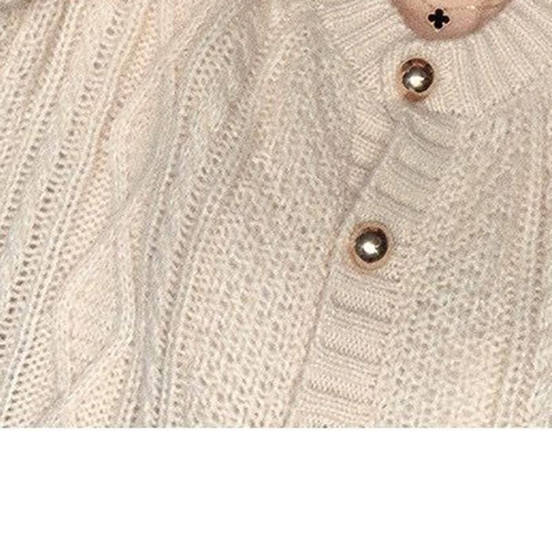 Autumn New Style Retro Design Button Twist Top Loose Short Long Sleeve Knitted Casual Sweater Cardigan Jacket Women