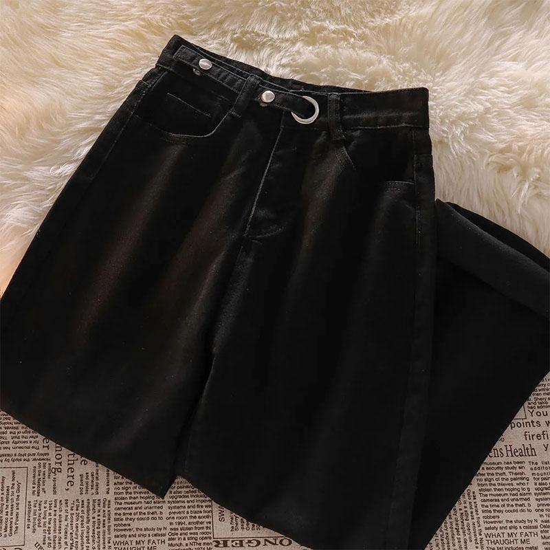 Women's Wide Leg Jeans Design Sense Autumn and Winter High Waist Slim Straight Pants Ins Black Pants