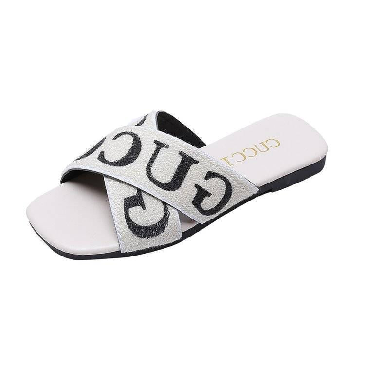 Slippers Women Fashion Wear Flat Bottom Summer Cross Weave Hong Kong Style Wild Social Sandals